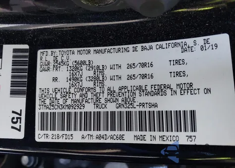 2019 Toyota Tacoma Trd Off Road from USA, damaged, VIN 3TMAZ5CN3KM092929